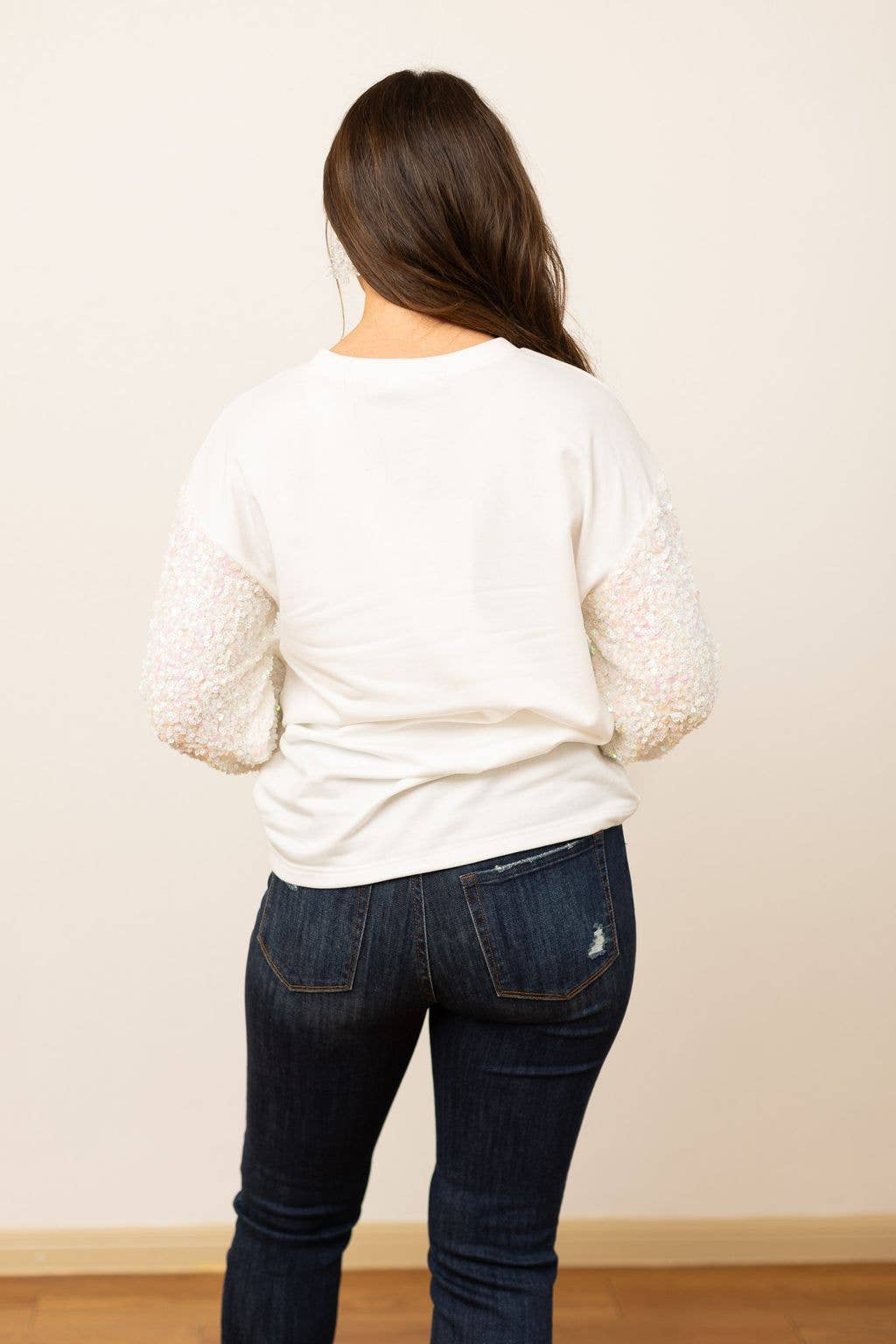 MERRY Sequins White Sweater - Curvy