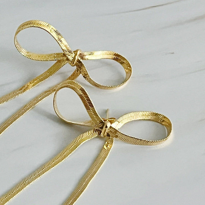 Tied in Gold Bow Earrings
