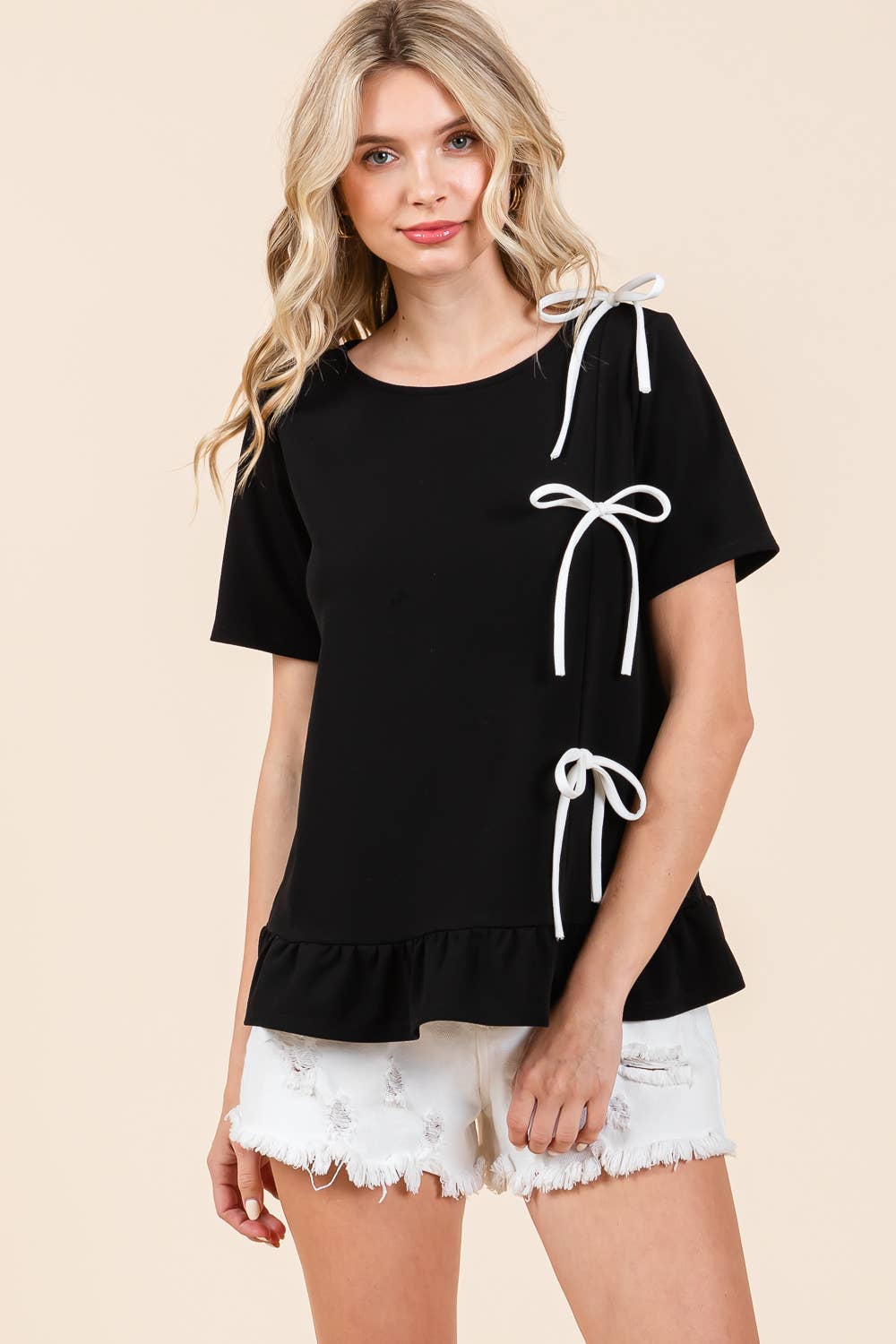 3 - Bow Short Sleeve Top - Lolo Viv Boutique
