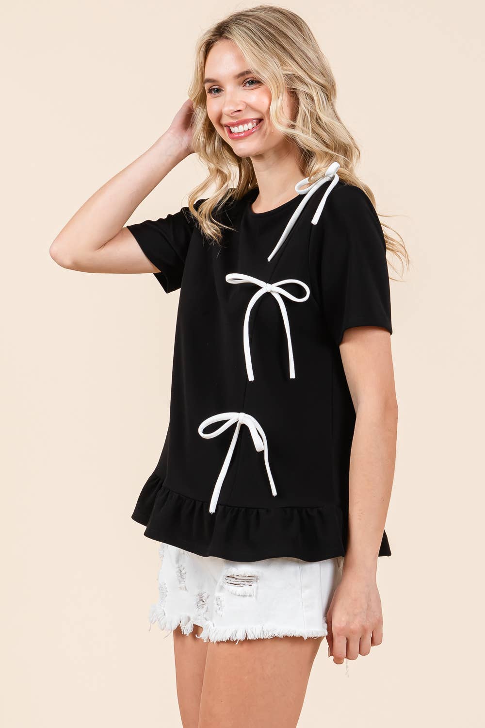 3 - Bow Short Sleeve Top - Lolo Viv Boutique