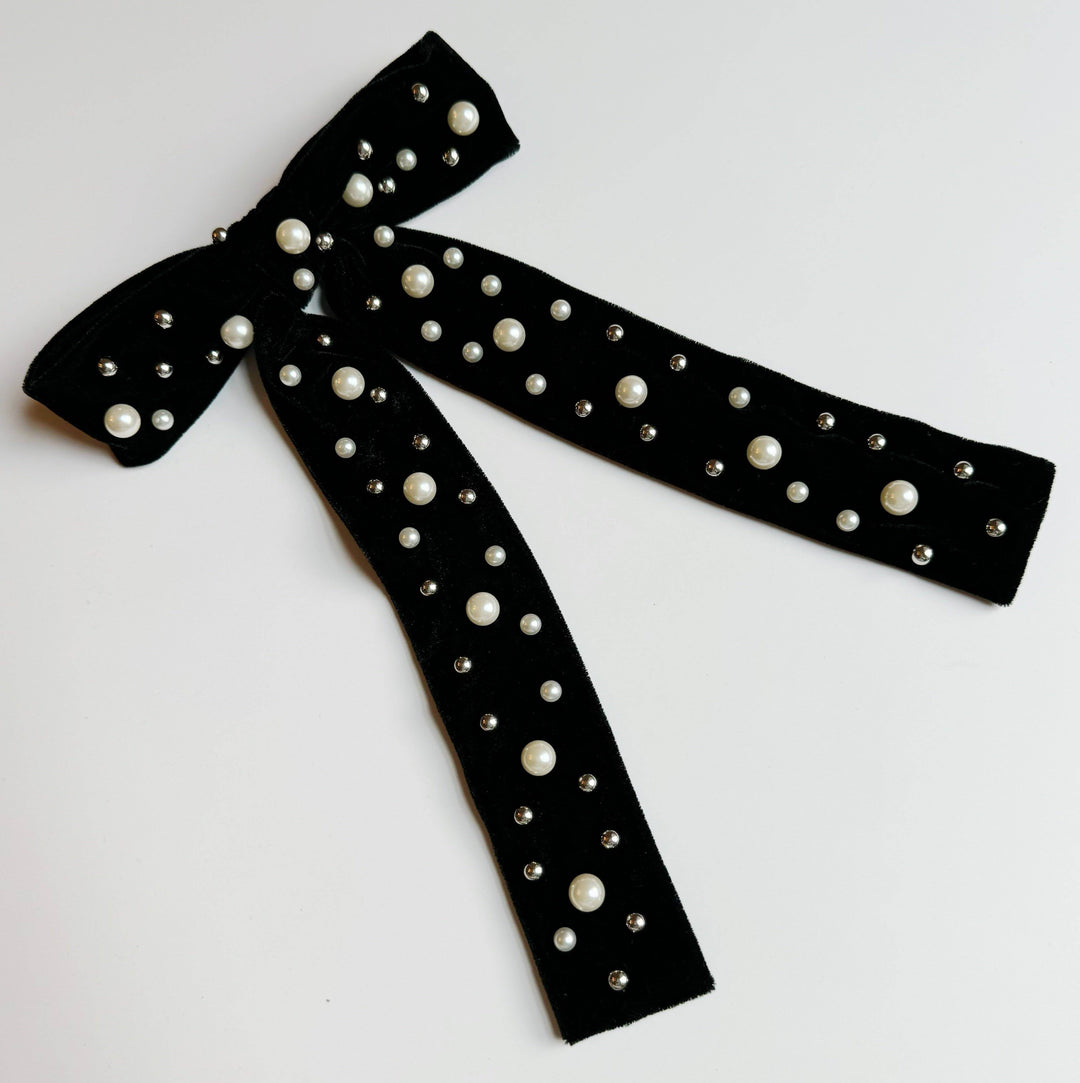 Velvet Luxe Pearl Bow Clip