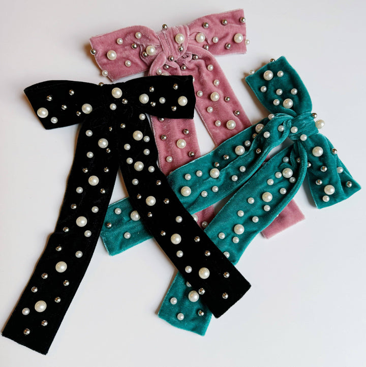 Velvet Luxe Pearl Bow Clip