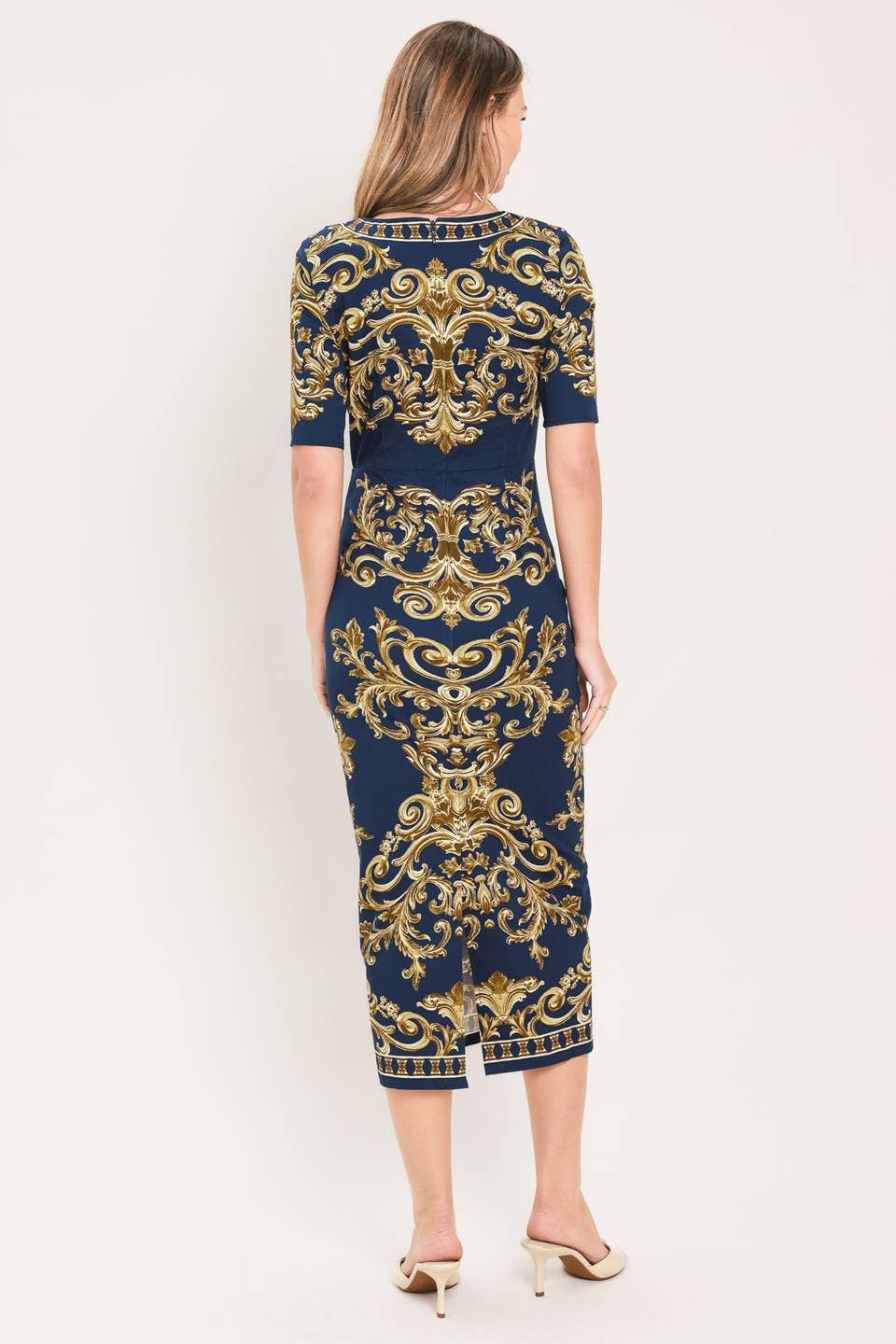 Gilded in Navy Midi Dress