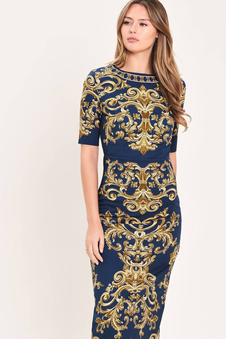 Gilded in Navy Midi Dress