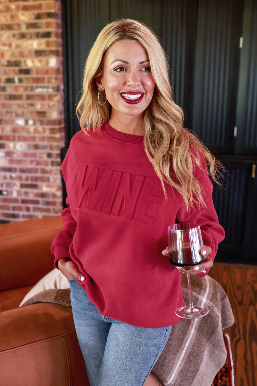 Wine Embossed Sweatshirt - Reg & Curvy