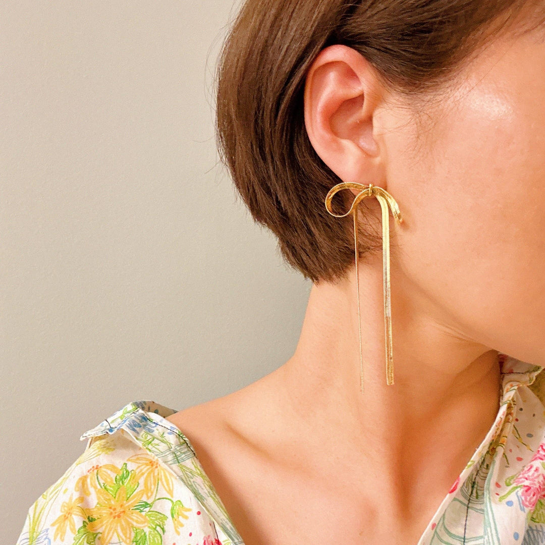 Tied in Gold Bow Earrings