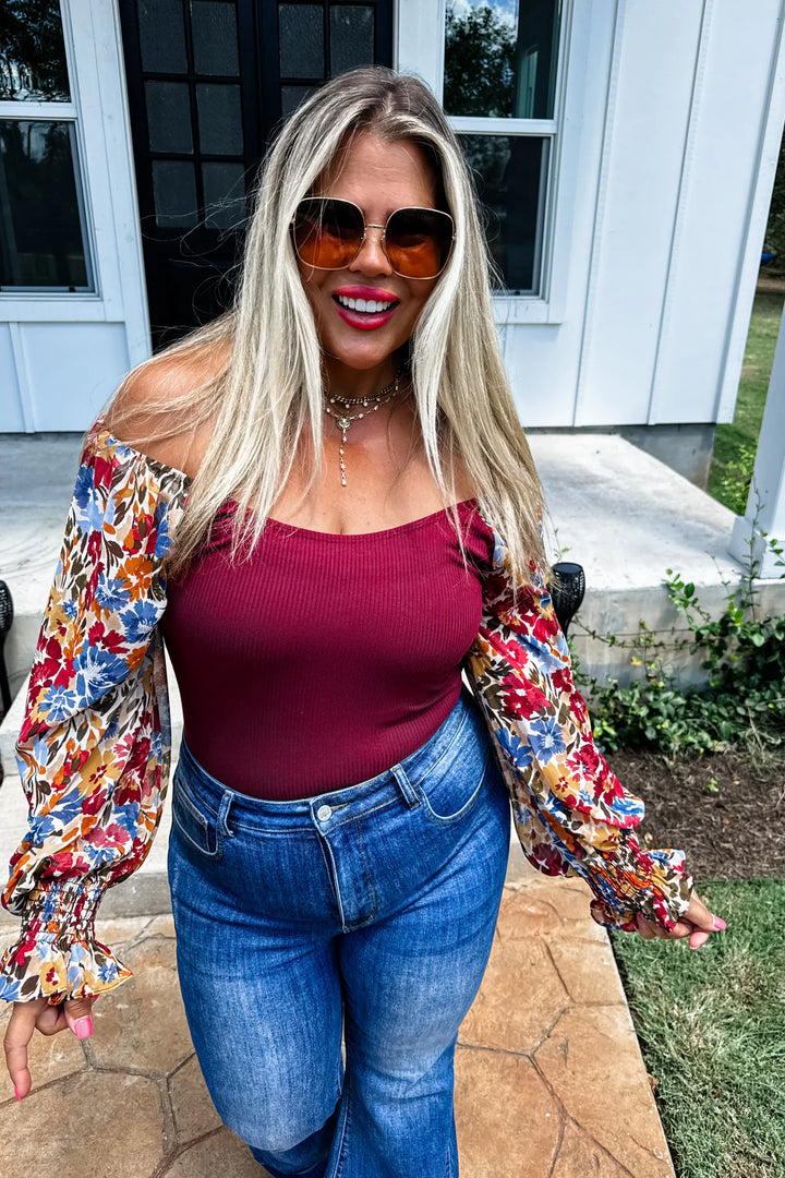 Autumn Floral Chiffon Bodysuit - Curvy