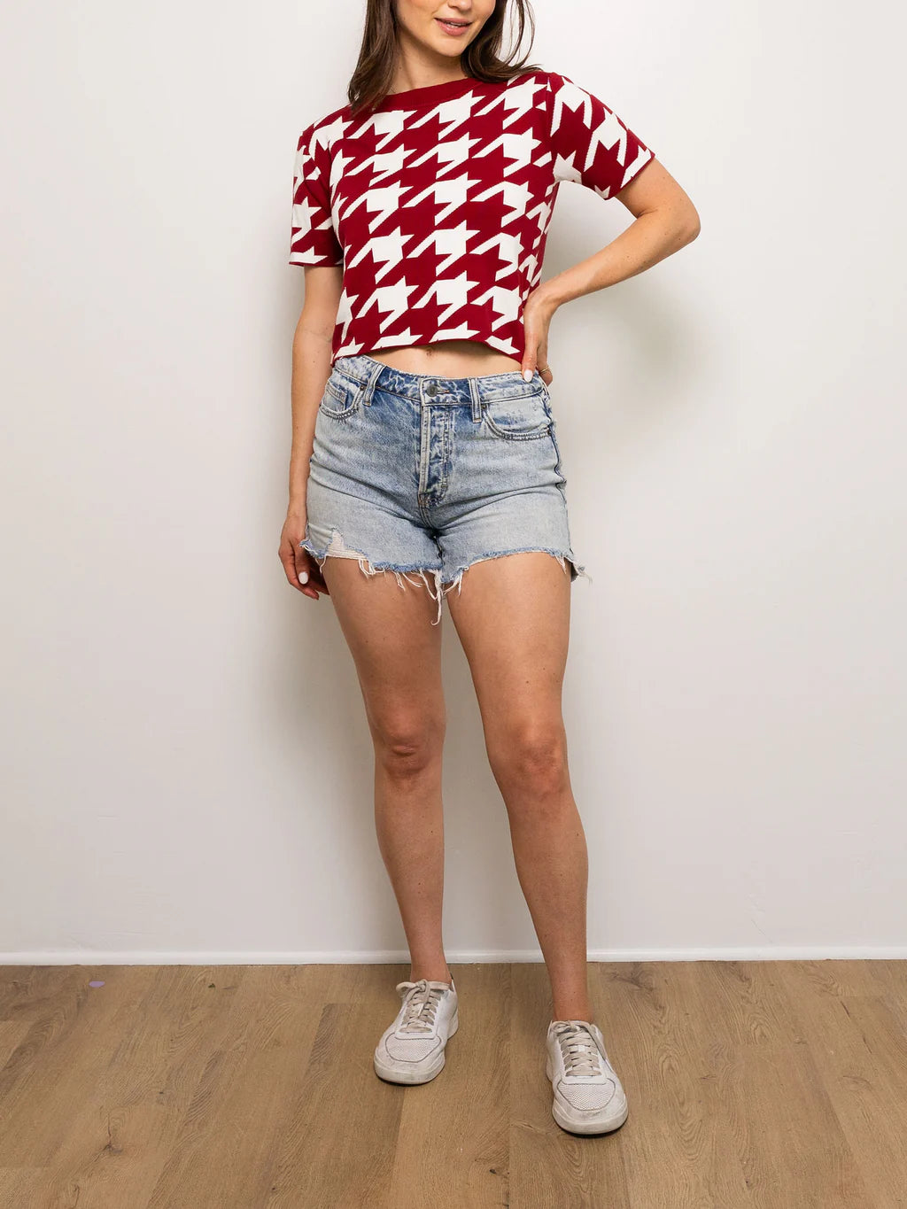 Crimson Hounds tooth Game Day Crop - Reg & Curvy