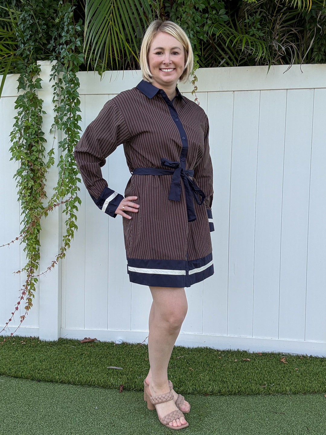 Brown & Navy Stripe Dress