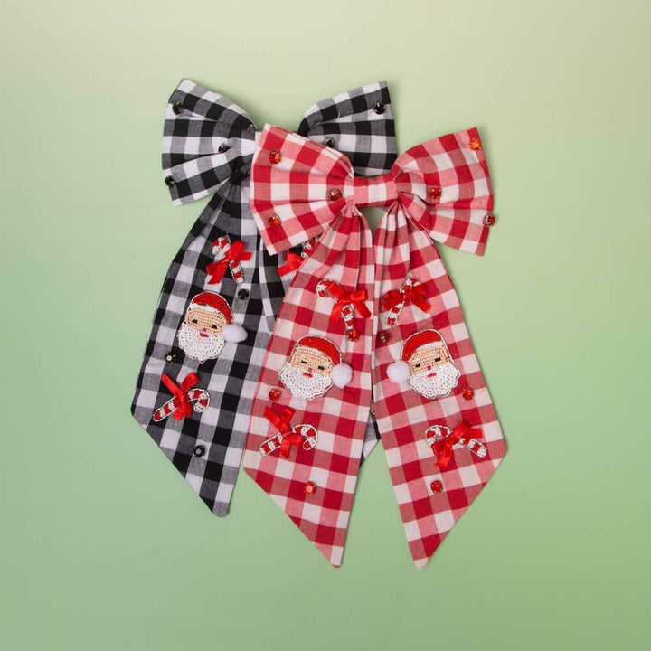 Jolly Gingham Santa Bow