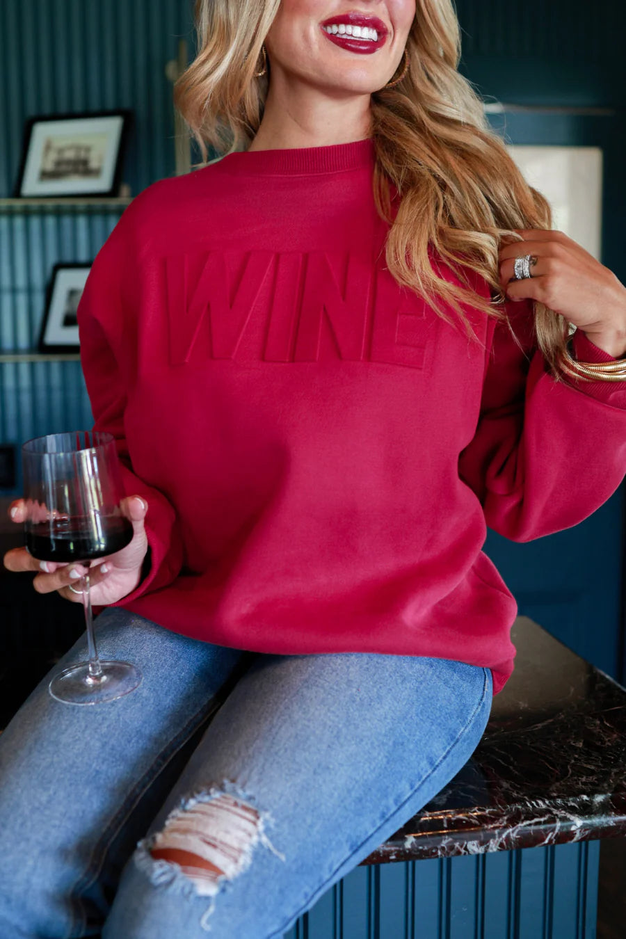 Wine Embossed Sweatshirt - Reg & Curvy