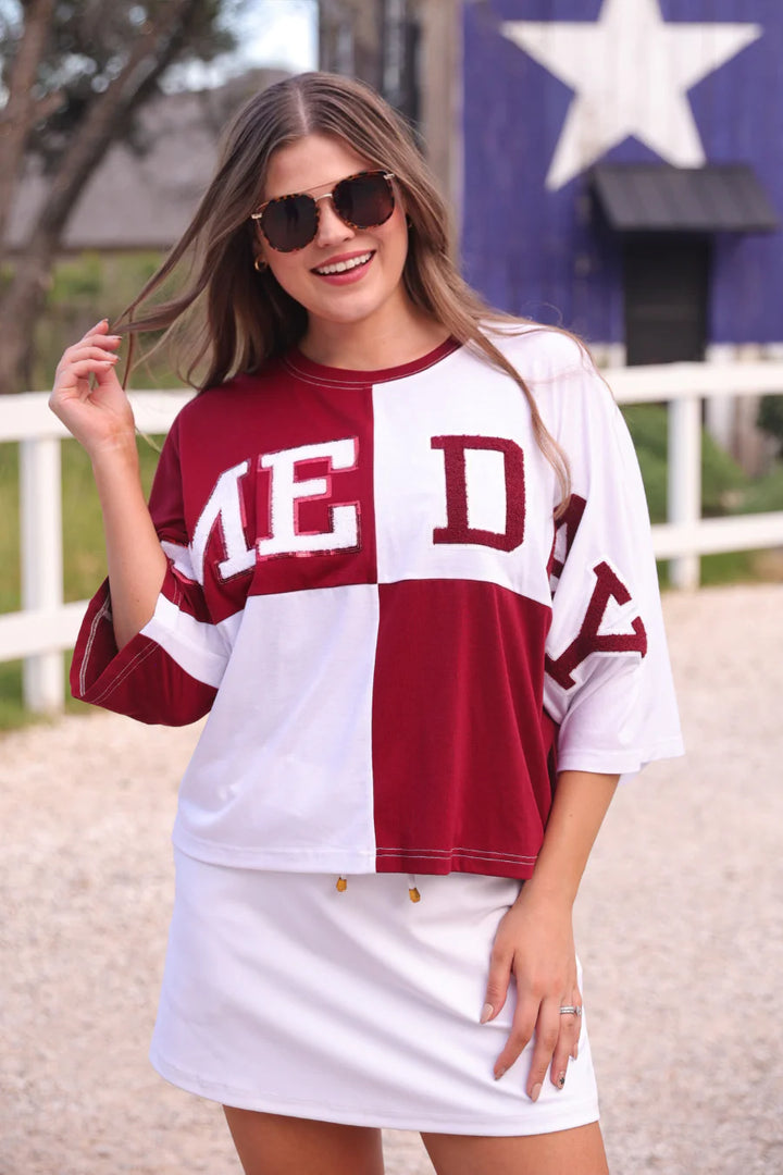 Maroon Spirit Color Block Top - Reg & Curvy