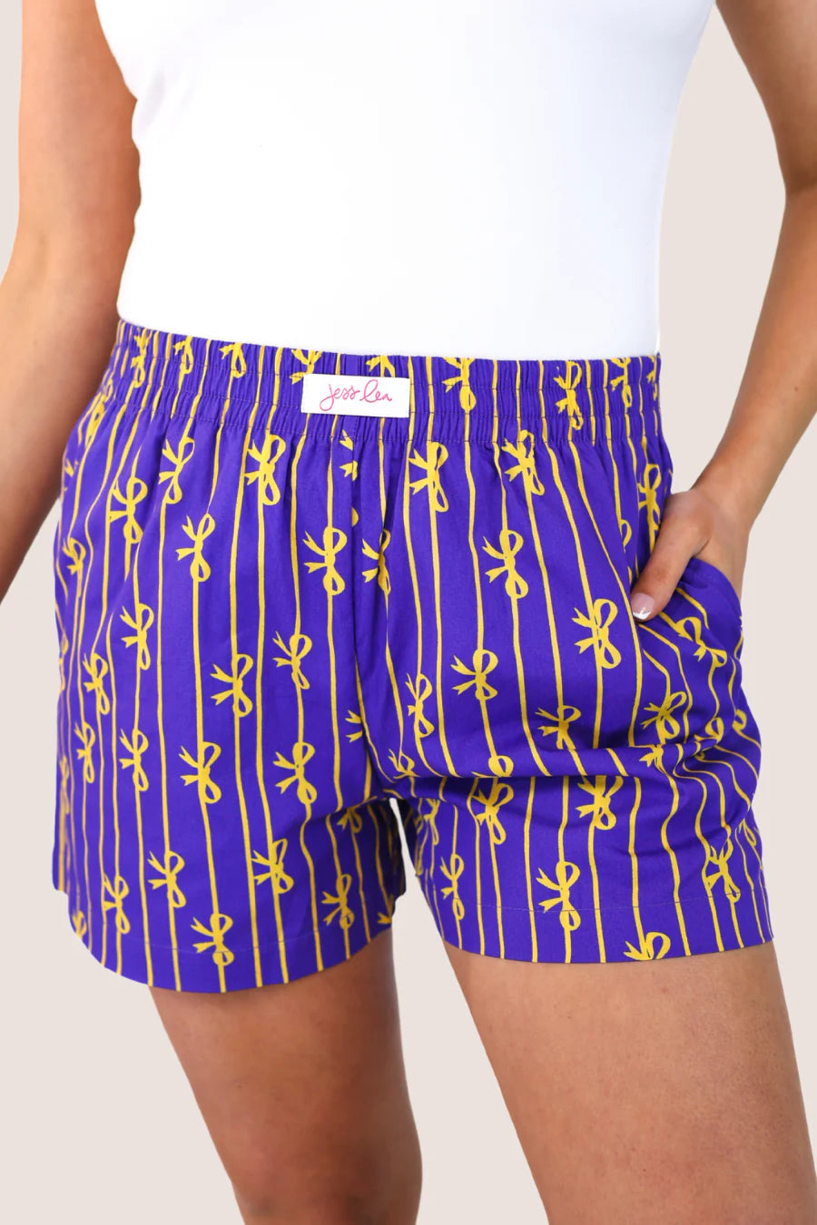 Victory Bow Boxer Shorts in Purple & Gold - Reg & Curvy