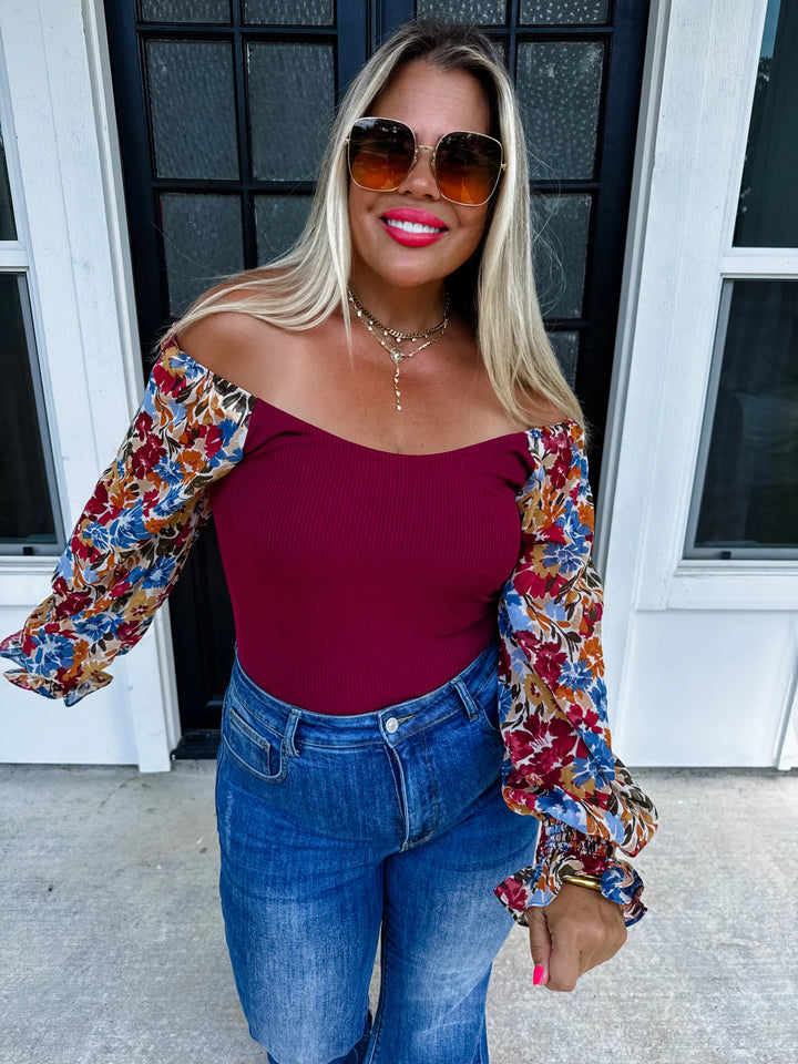 Autumn Floral Chiffon Bodysuit - Curvy