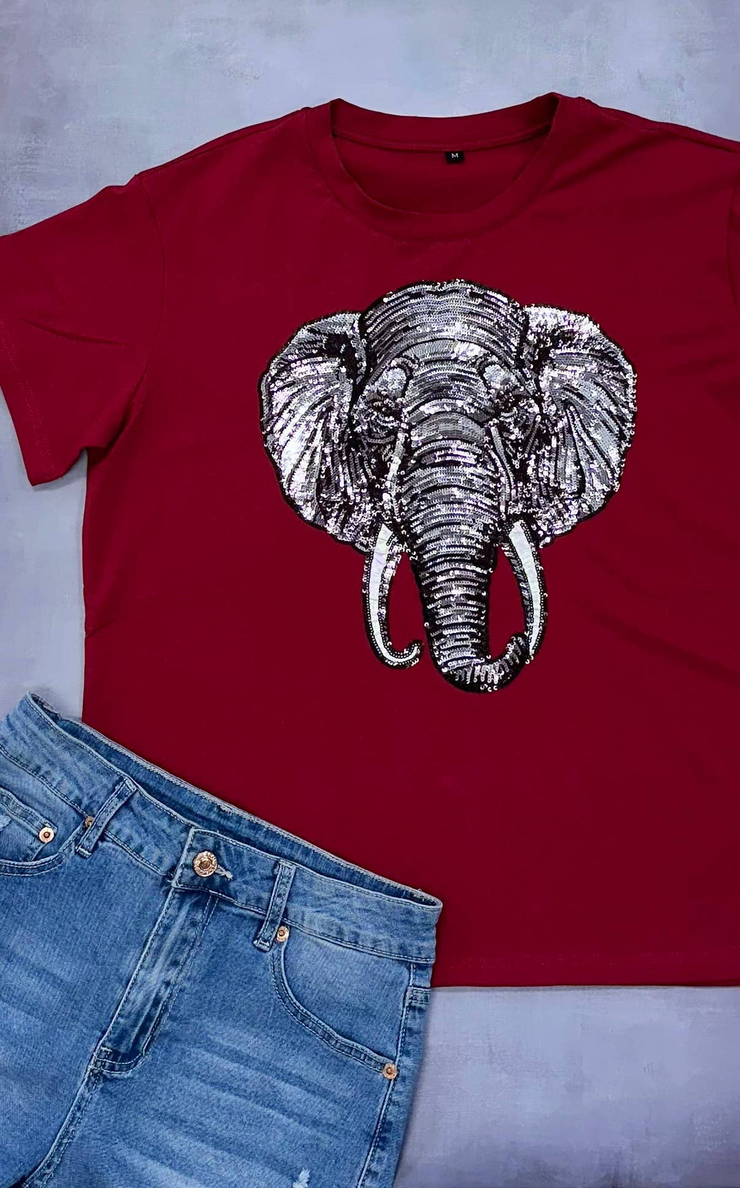 Crimson Elephant Sequin Tee - Reg & Curvy