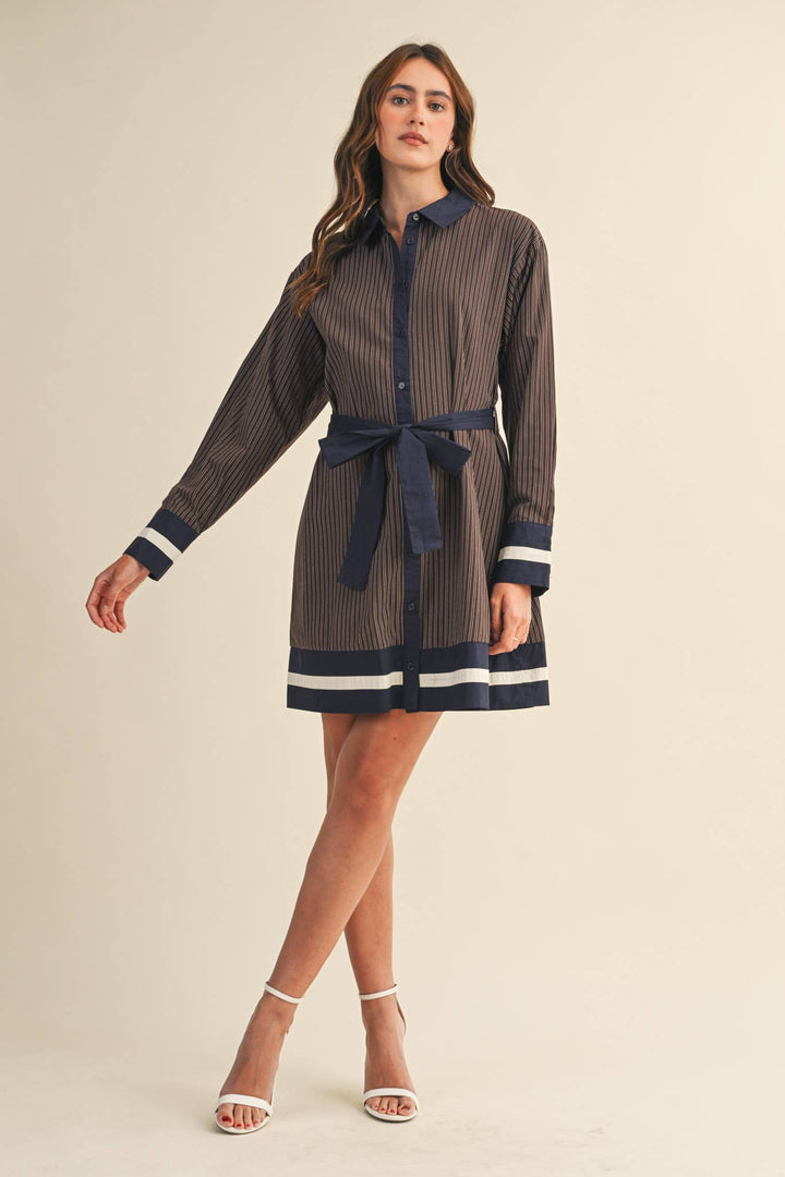 *PREORDER* Brown & Navy Stripe Dress