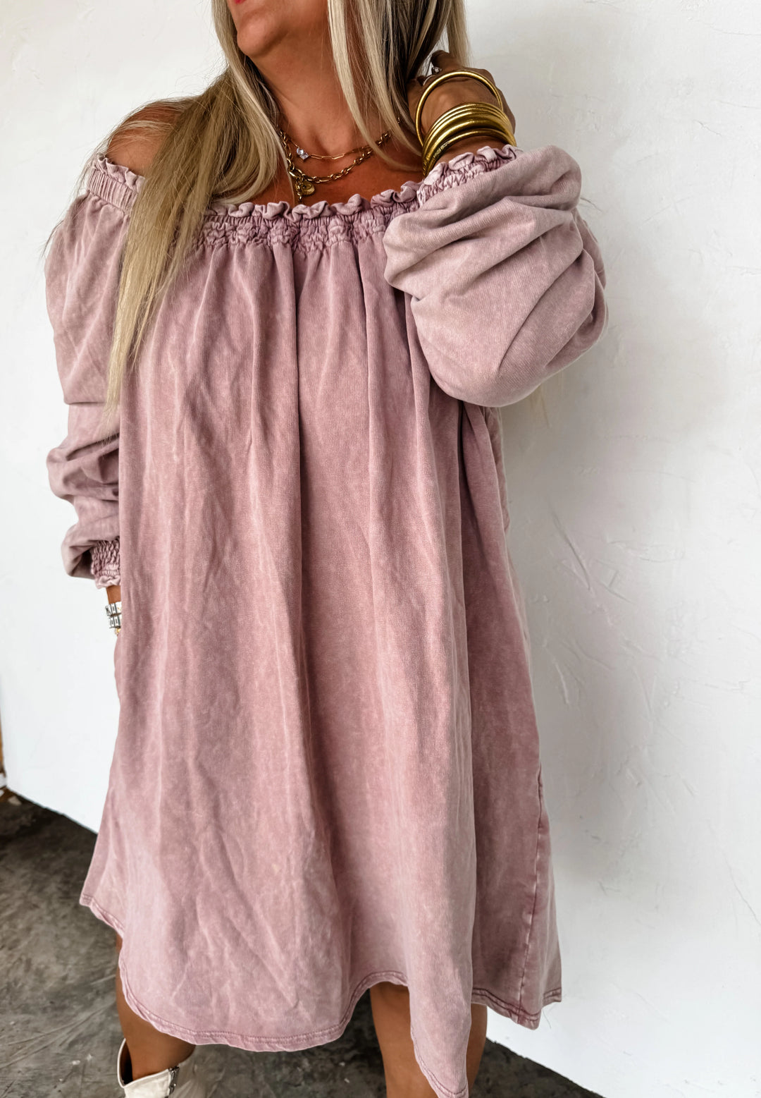 Mauve Off the Shoulder Dress - Oversized