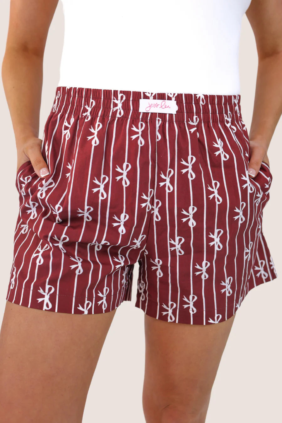 Victory Bow Boxer Shorts in Maroon & White - Reg & Curvy