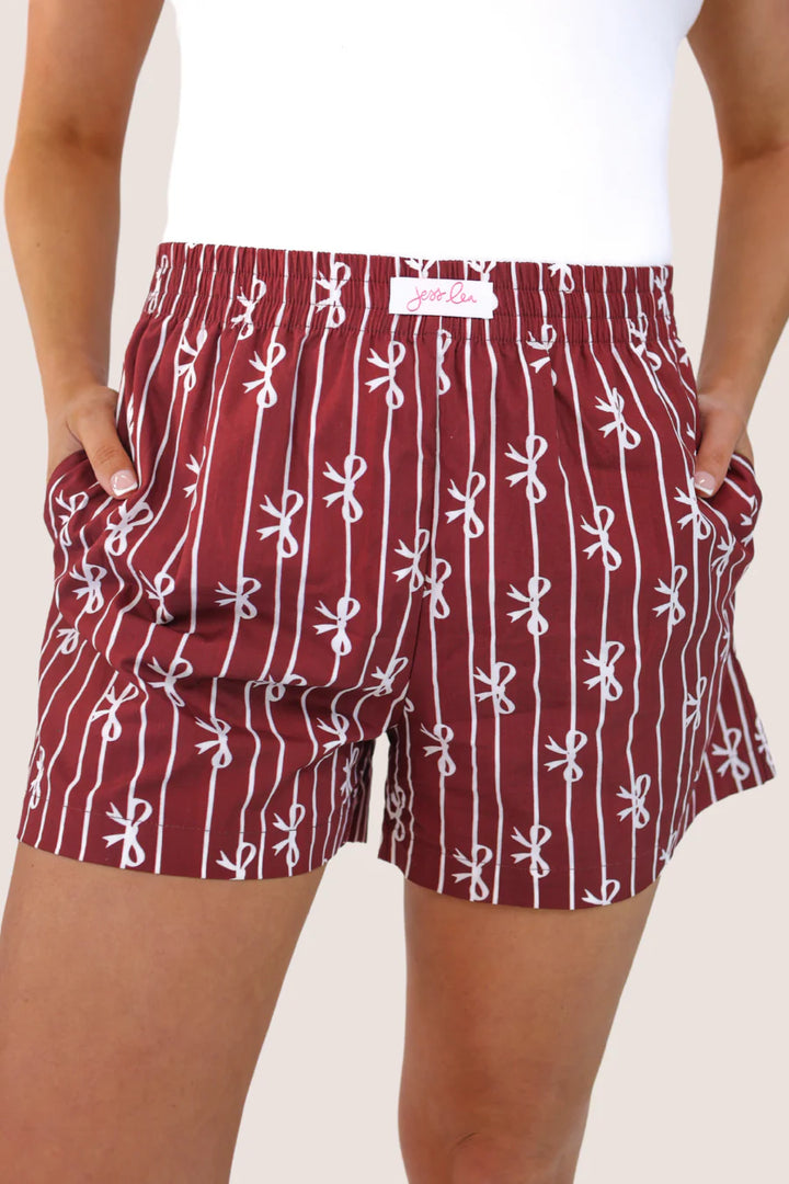 *PREORDER* Victory Bow Boxer Shorts in Maroon & White - Reg & Curvy