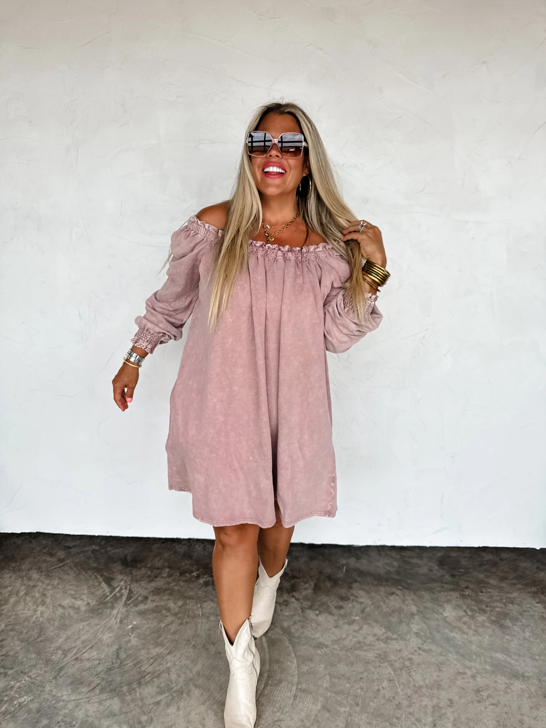 Mauve Off the Shoulder Dress - Oversized