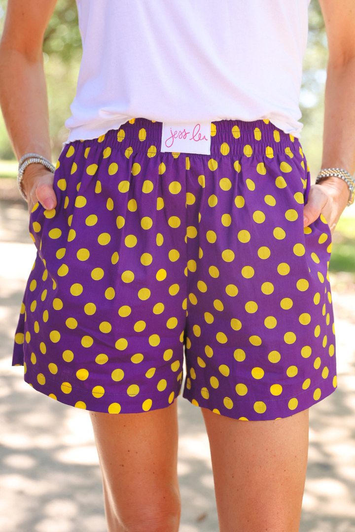 *PREORDER* Saturday Spirit Boxer Shorts in Purple & Gold - Reg & Curvy