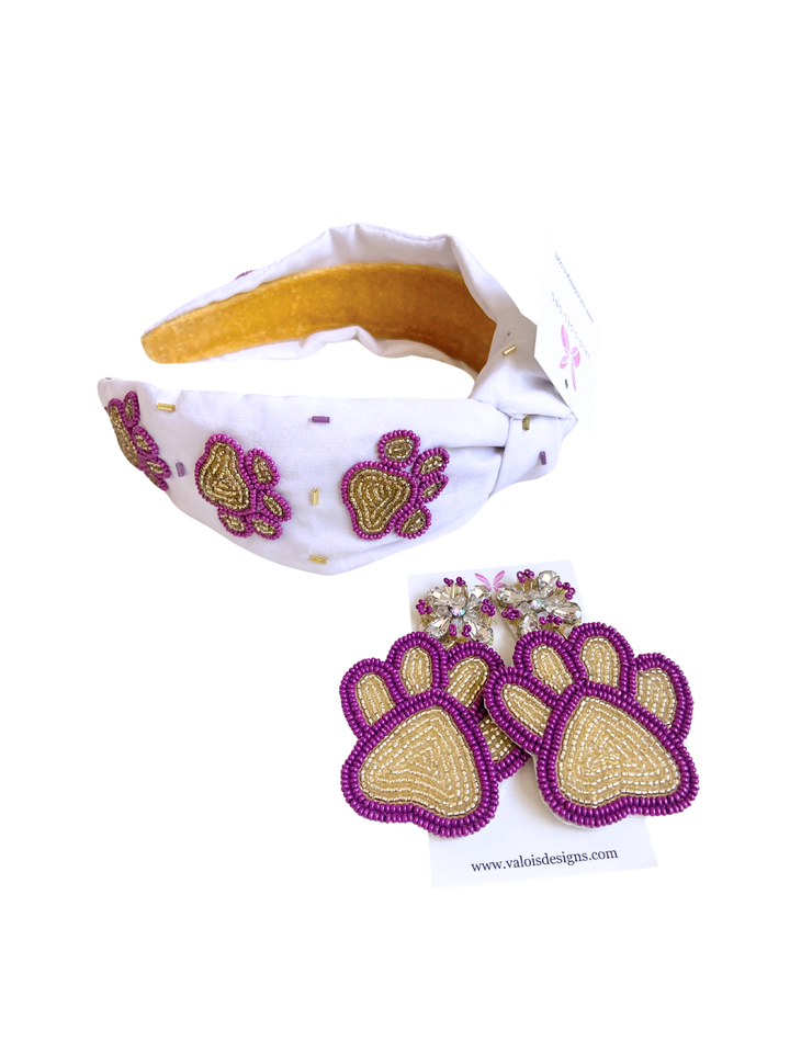 Purple & Gold Tiger Paw Earrings