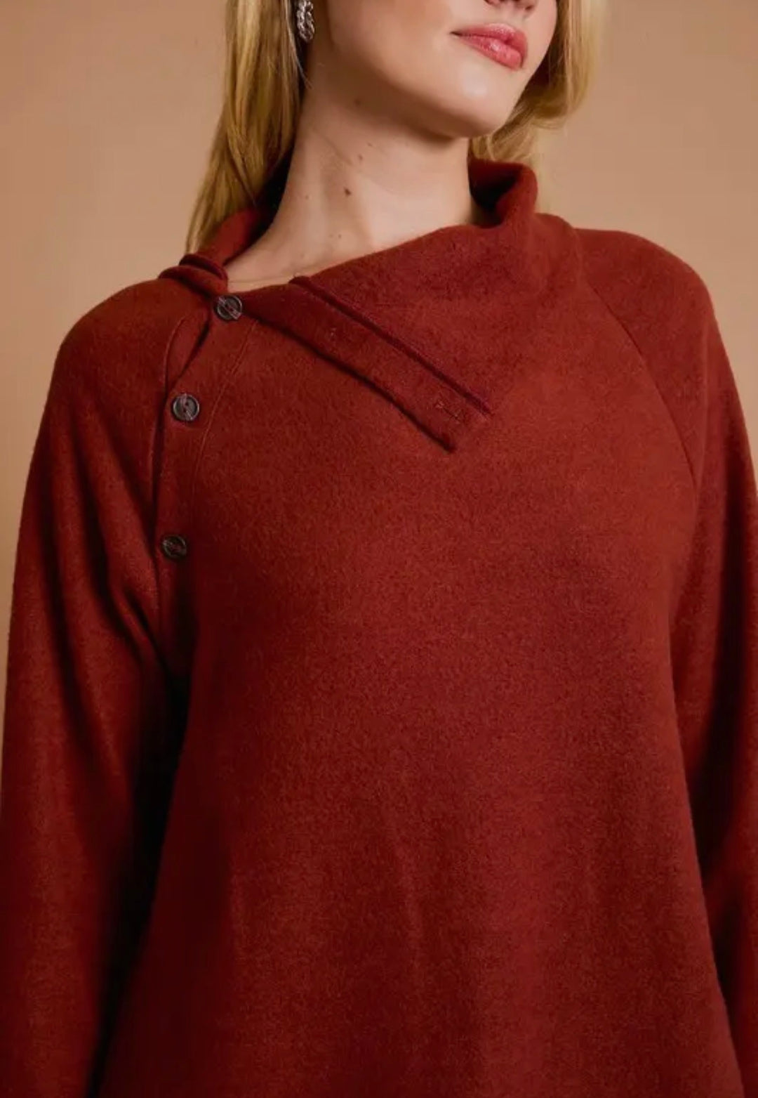 Long Sleeve Button Placket on the Shoulder Top