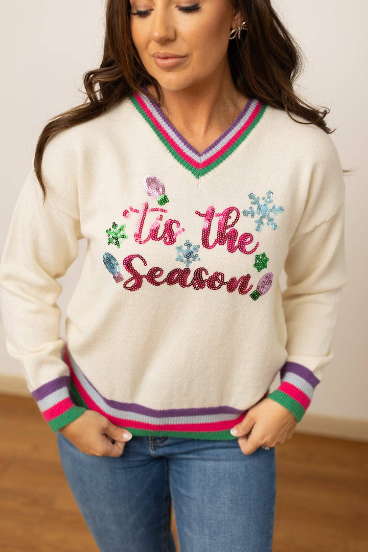 Tis the Season Sequin Cream Sweater - Curvy
