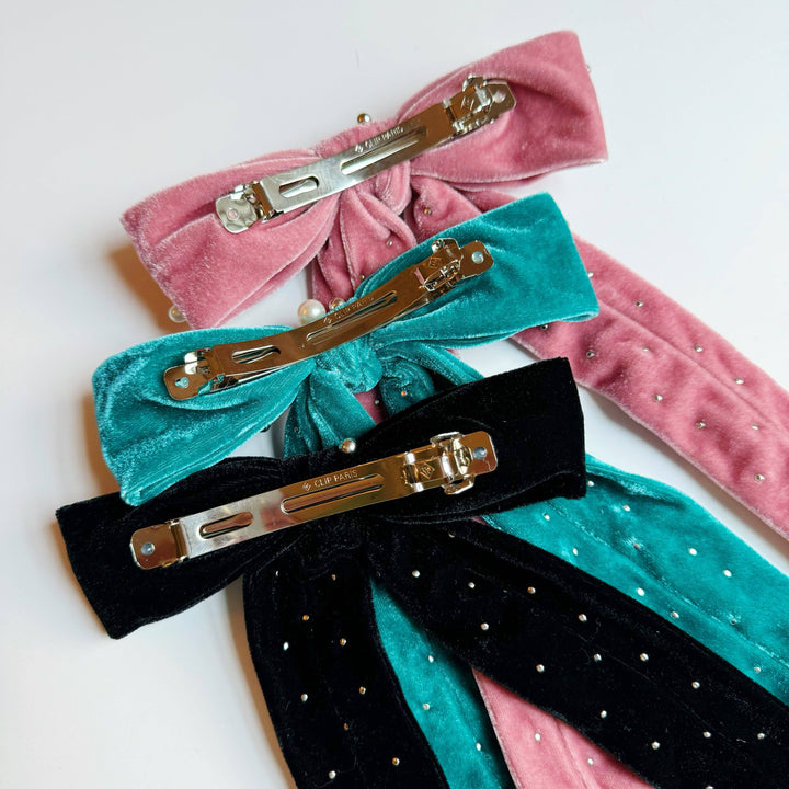 Velvet Luxe Pearl Bow Clip