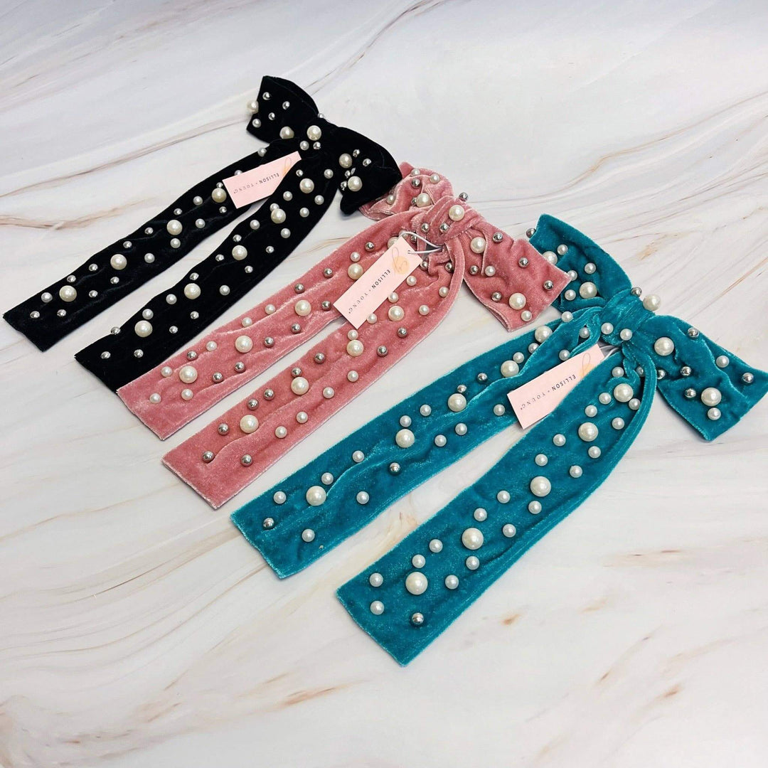 Velvet Luxe Pearl Bow Clip