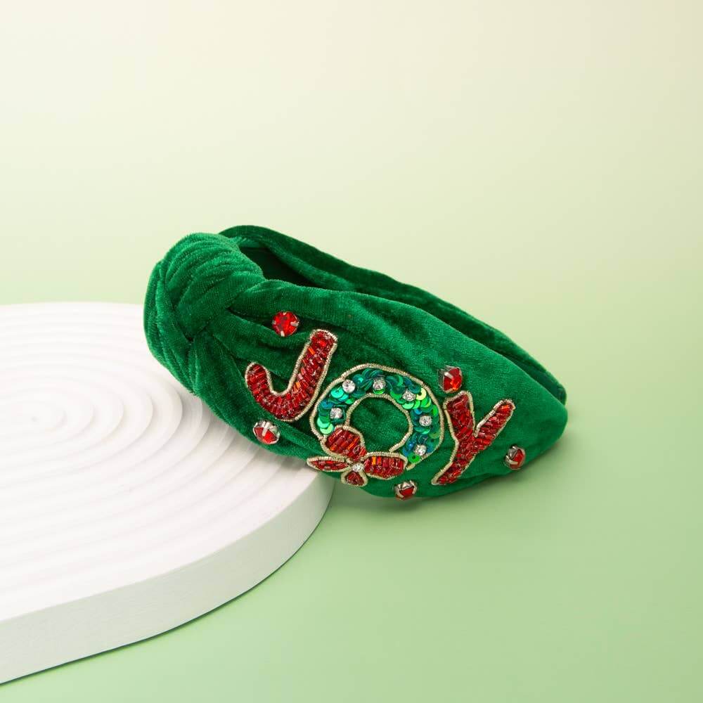 Holiday “JOY” Beaded Velvet Headband