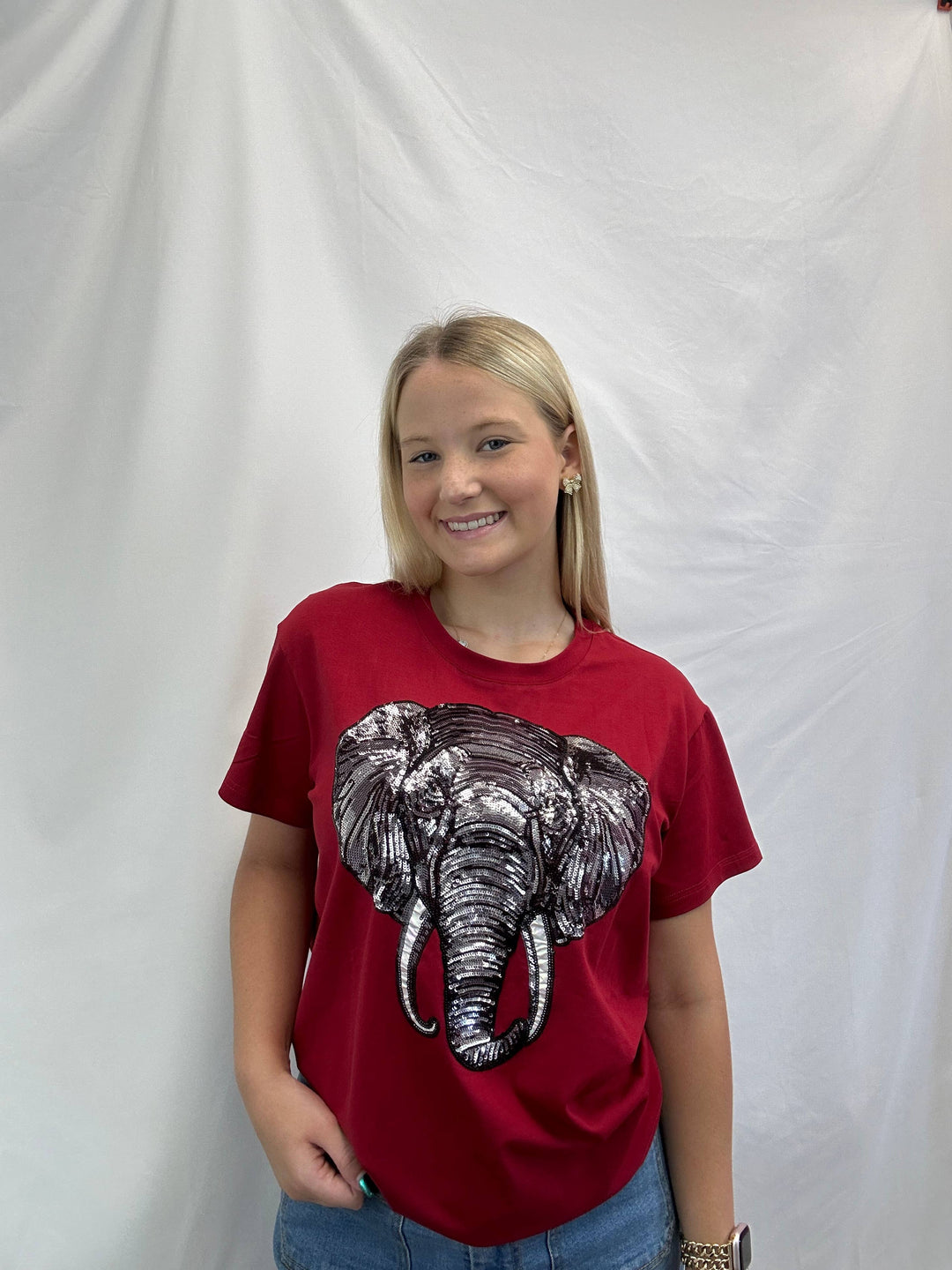 Crimson Elephant Sequin Tee - Reg & Curvy