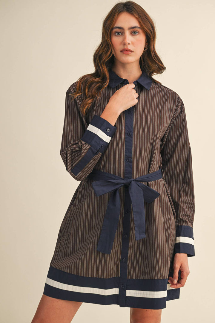 *PREORDER* Brown & Navy Stripe Dress