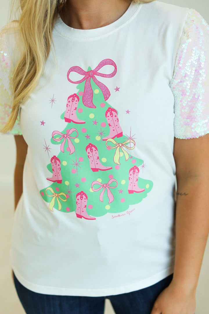 Christmas Tree Shirt with Sequin Sleeves - Curvy