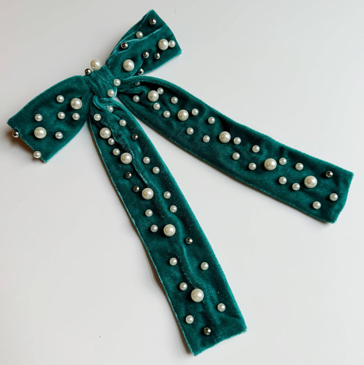 Velvet Luxe Pearl Bow Clip