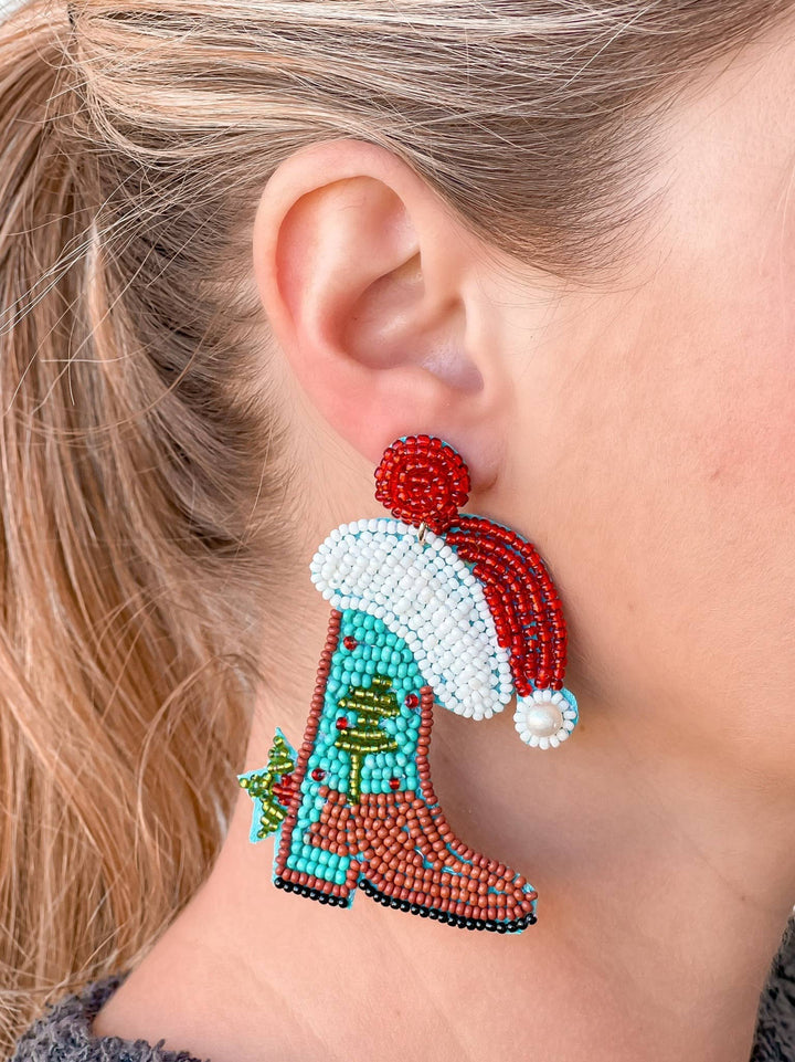 Howdy Holidays Beaded Boot Earrings