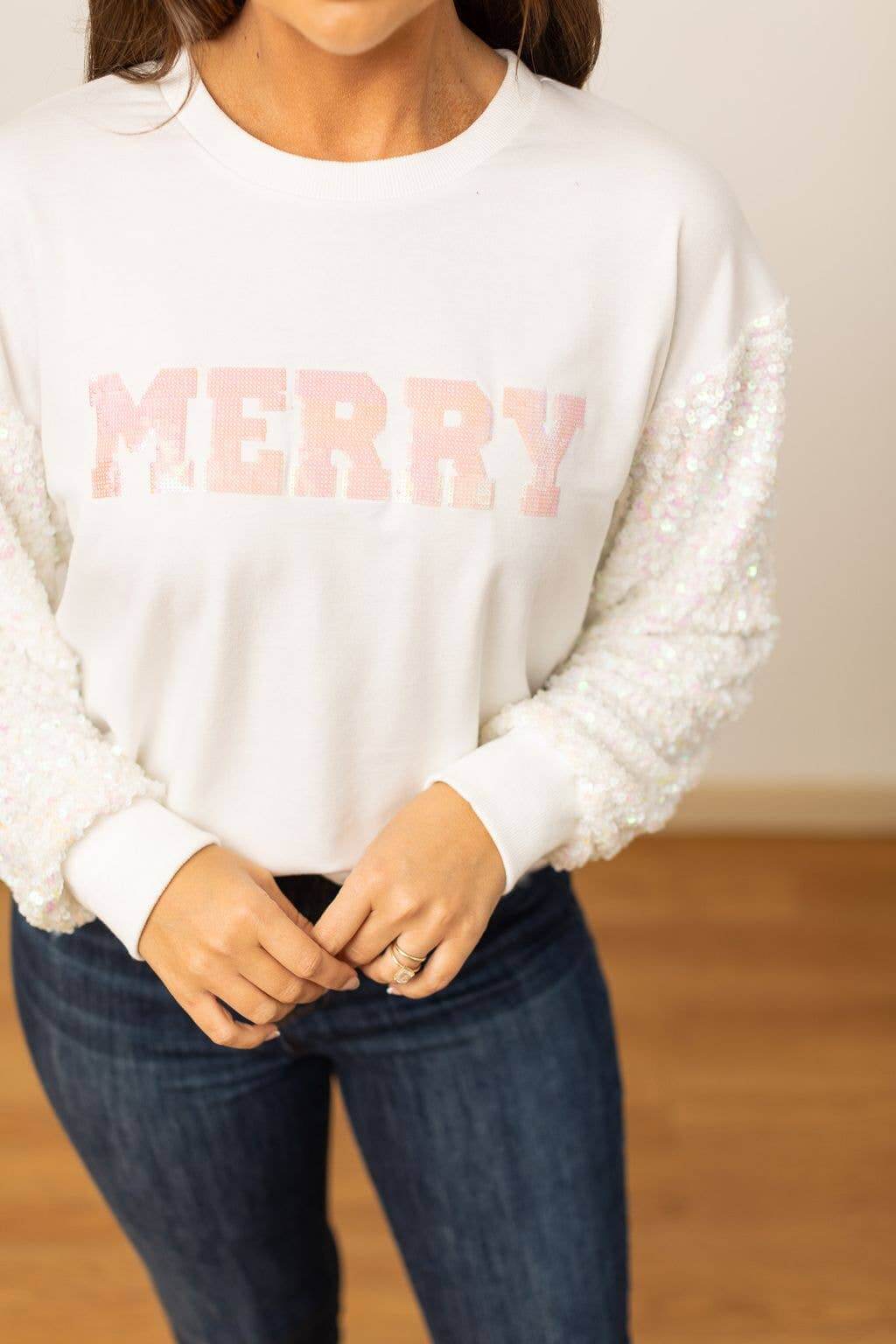 MERRY Sequins White Sweater - Curvy