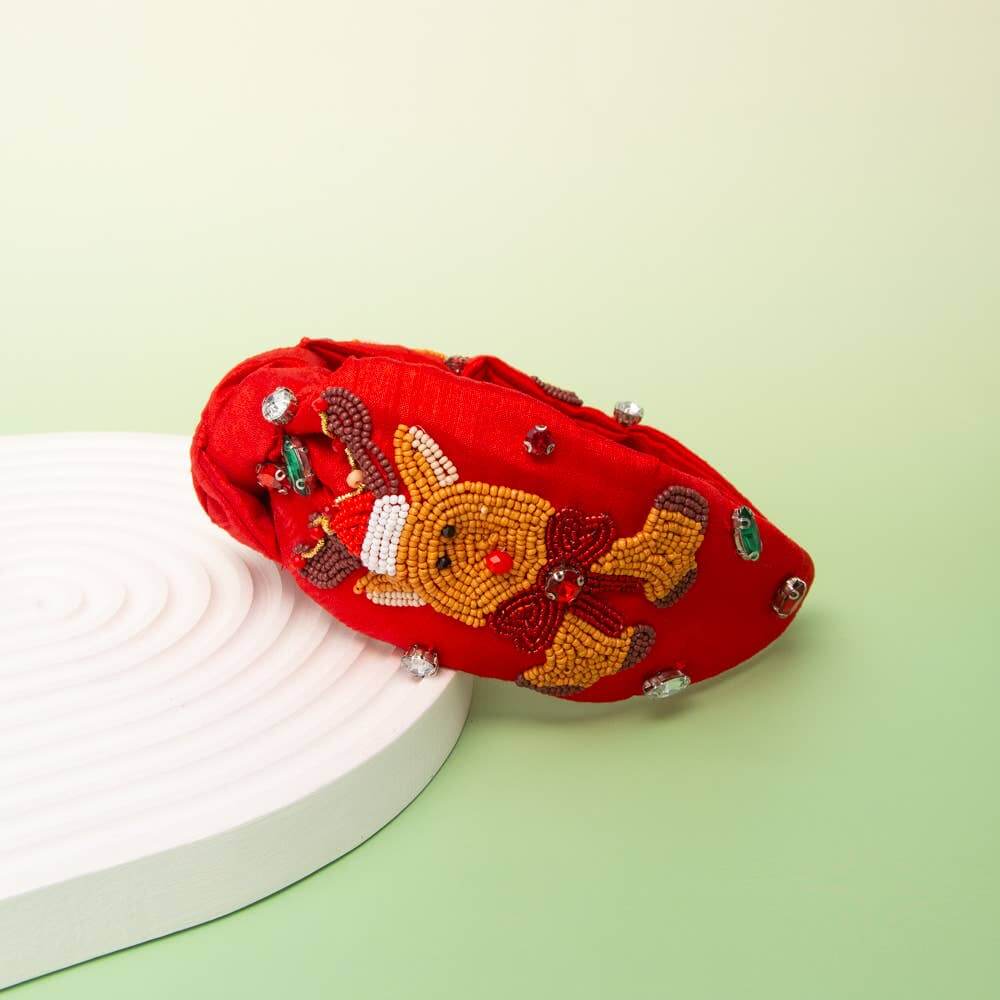 Jolly Reindeer Beaded Headband