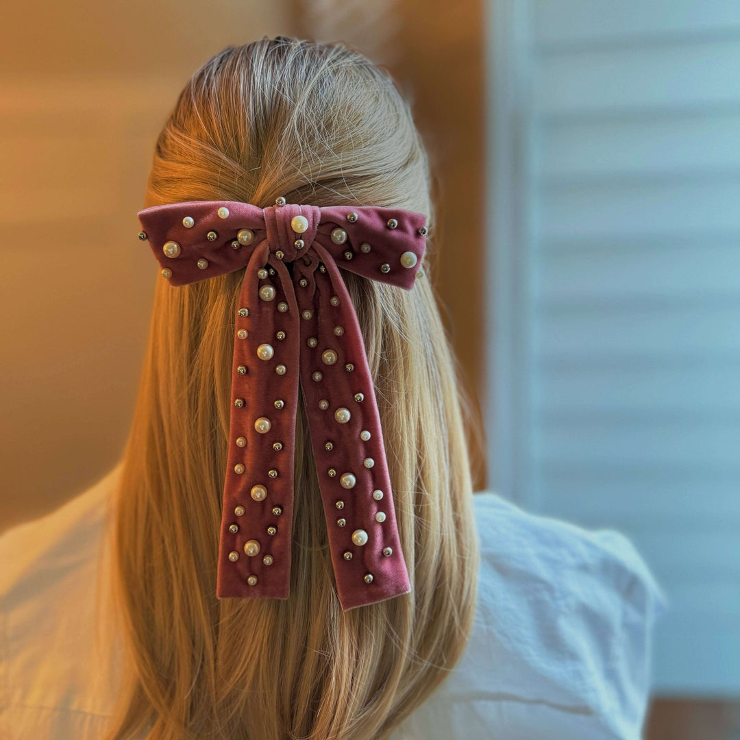 Velvet Luxe Pearl Bow Clip