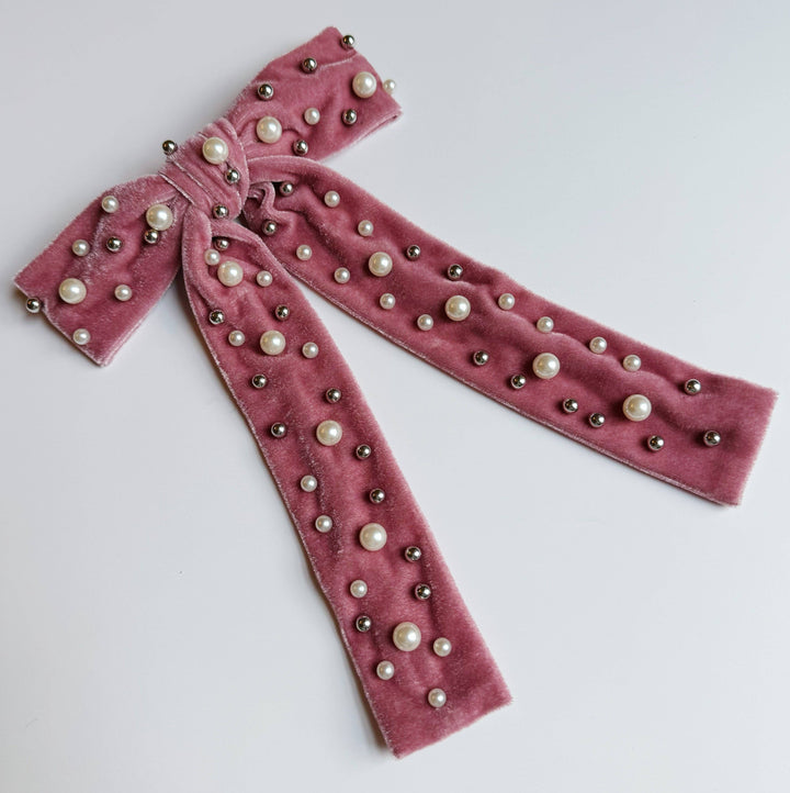 Velvet Luxe Pearl Bow Clip