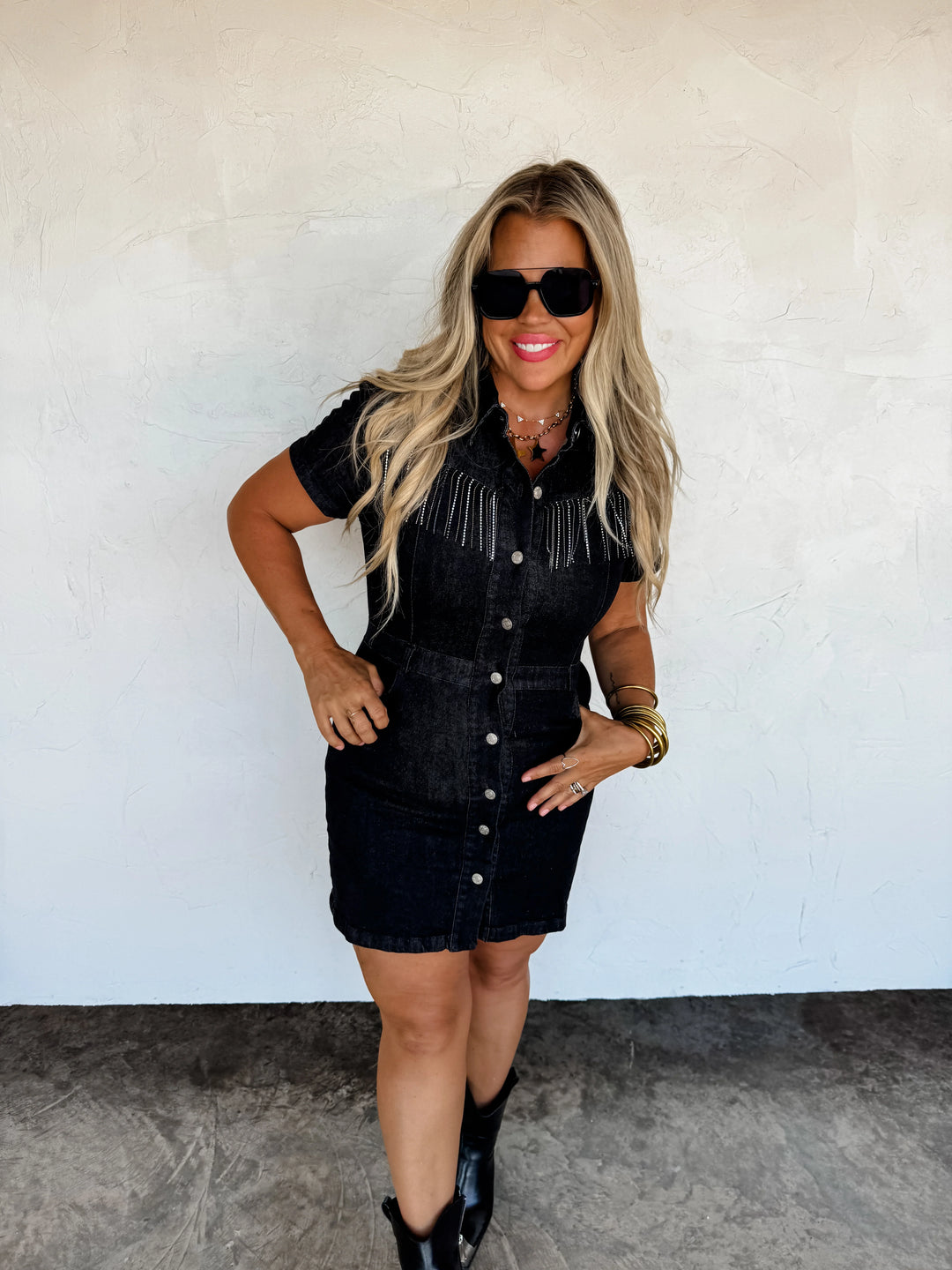 Rhinestone Rodeo Denim Dress - Curvy