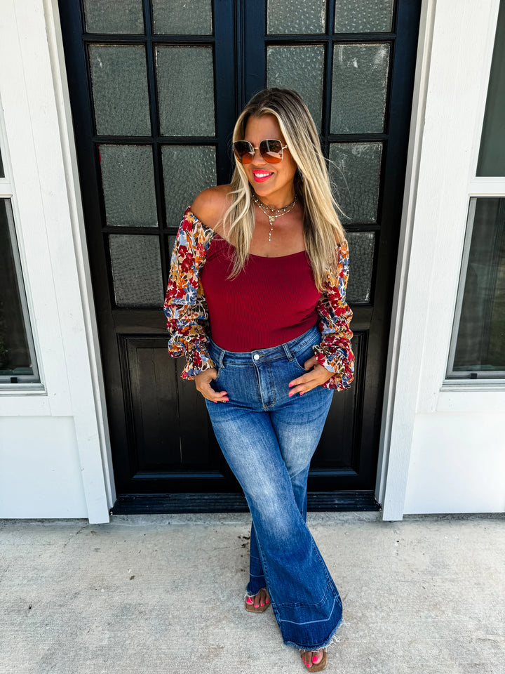 Autumn Floral Chiffon Bodysuit - Curvy