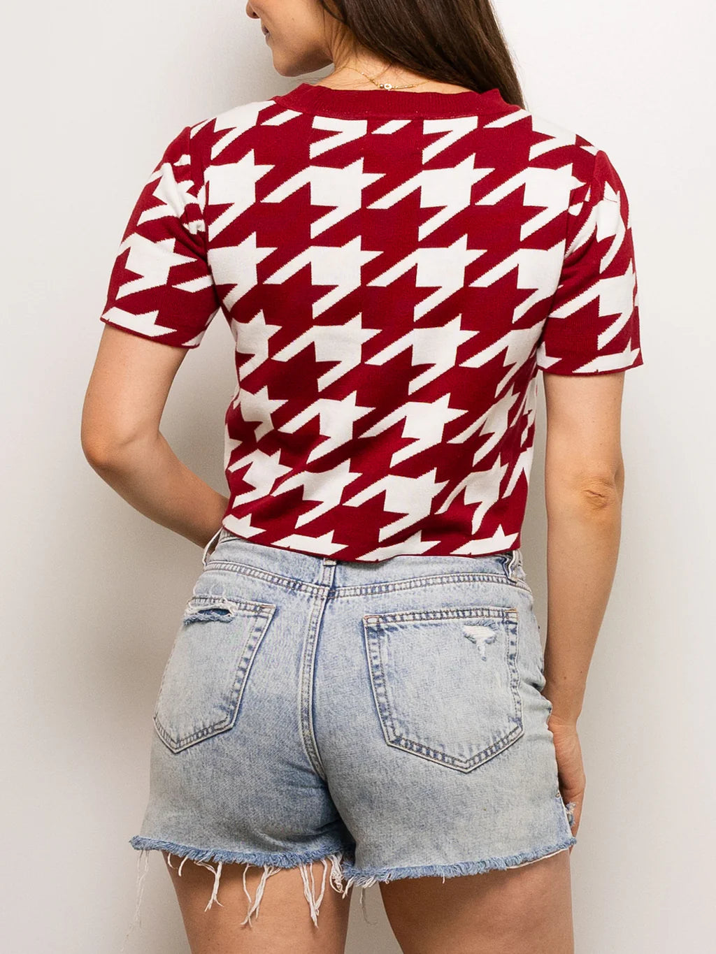 Crimson Hounds tooth Game Day Crop - Reg & Curvy