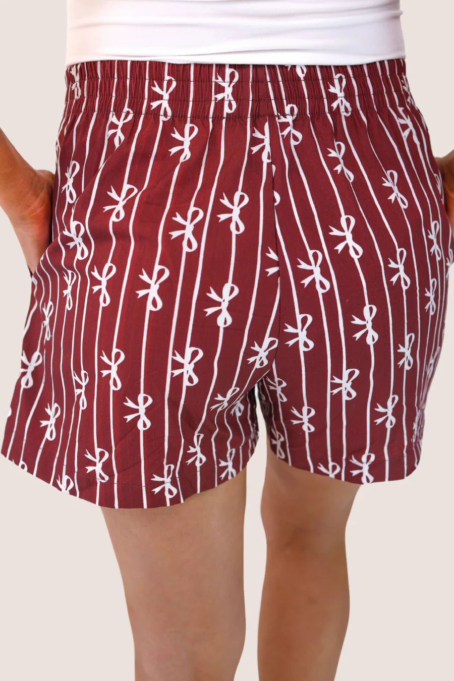 Victory Bow Boxer Shorts in Maroon & White - Reg & Curvy