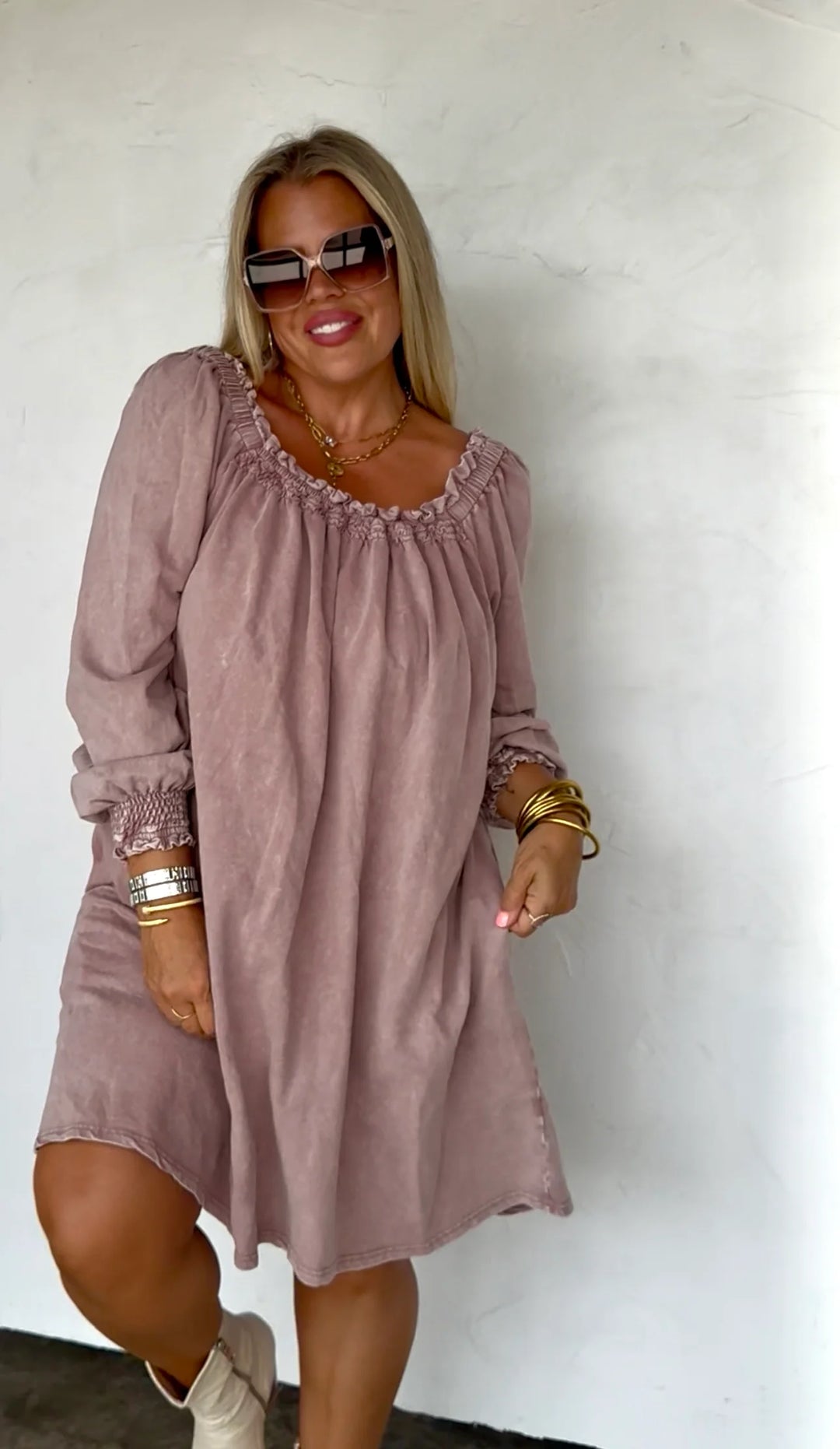 Mauve Off the Shoulder Dress - Oversized