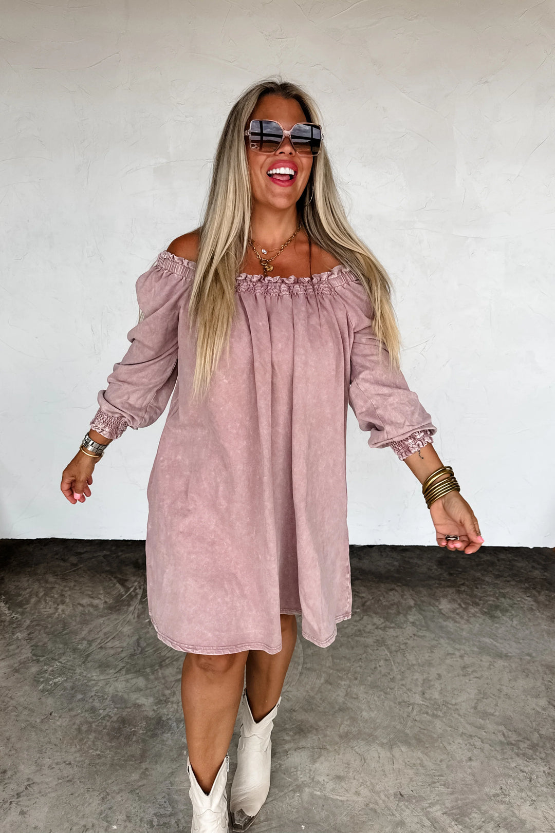 Mauve Off the Shoulder Dress - Oversized