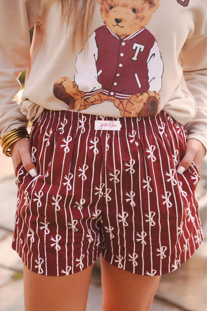 *PREORDER* Victory Bow Boxer Shorts in Maroon & White - Reg & Curvy
