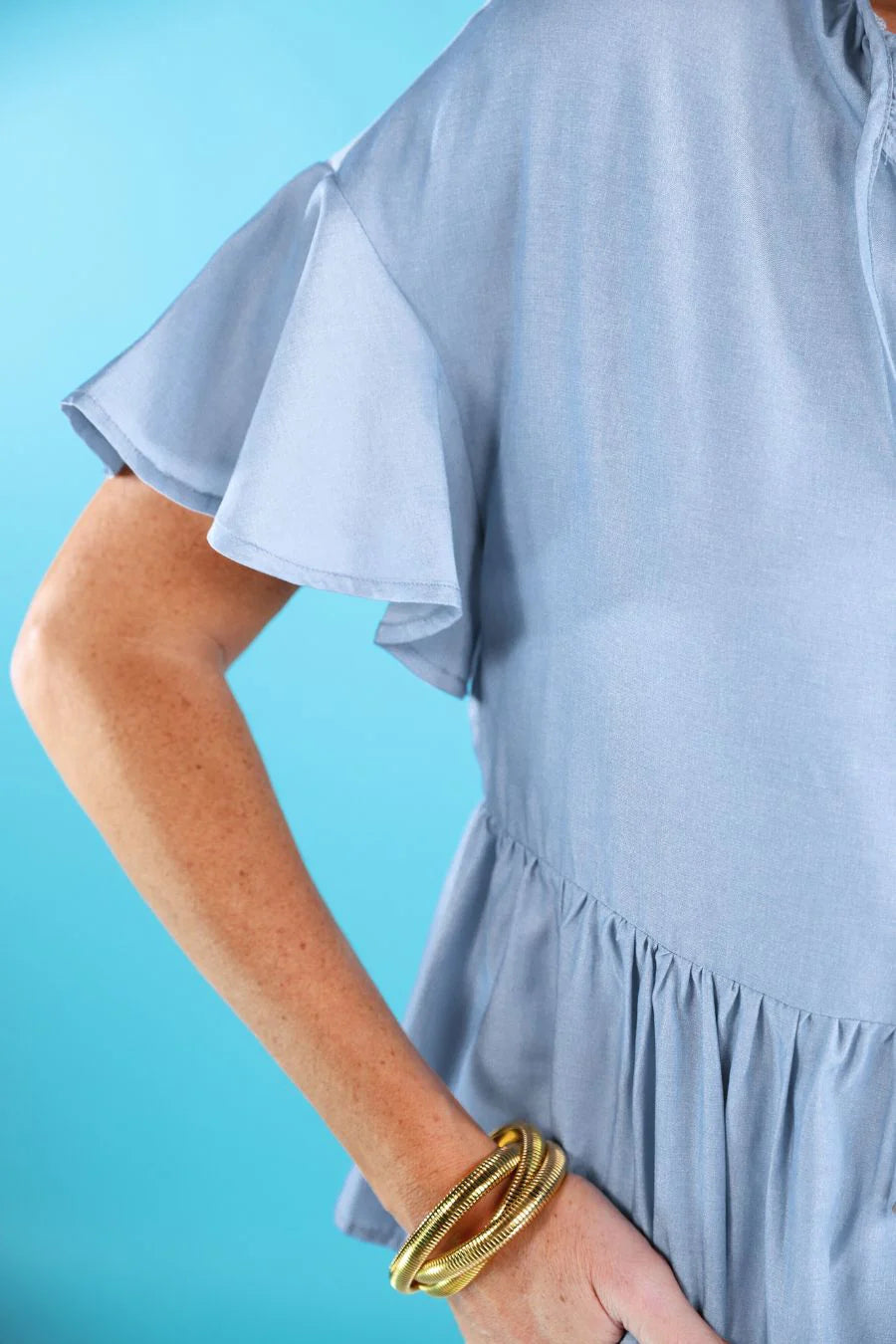 Chambray Ruffle Top - Reg & Curvy