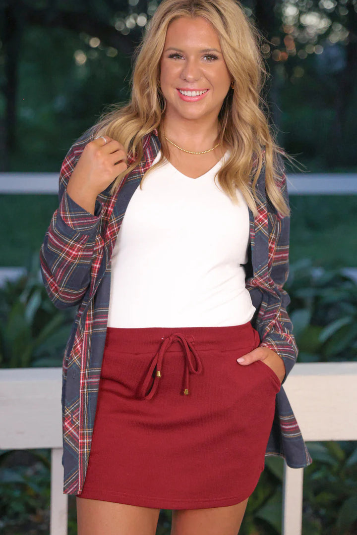 *PREORDER* Burgundy Ribbed Skort - Reg & Curvy