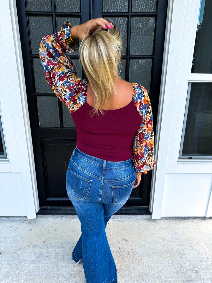 Autumn Floral Chiffon Bodysuit - Curvy